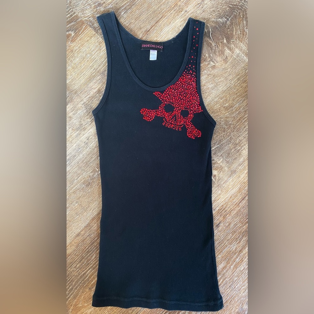 Black Tank with Red Crystals Skull Embellishment